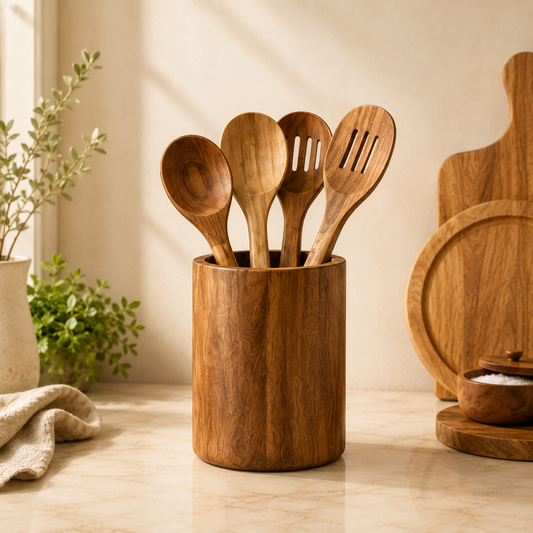 Ivorenae™ 5-Piece Wooden Cooking Utensil Set with Holder