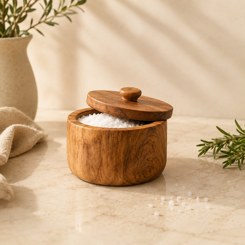 Ivorenae™ Wooden Salt Cellar with Lid